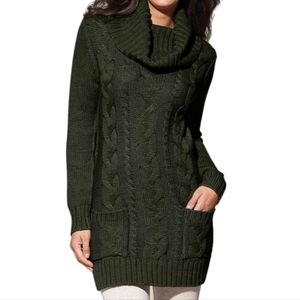Venus Olive Green Cable-Knit Sweater Dress - Women Sz: L. Cozy knit